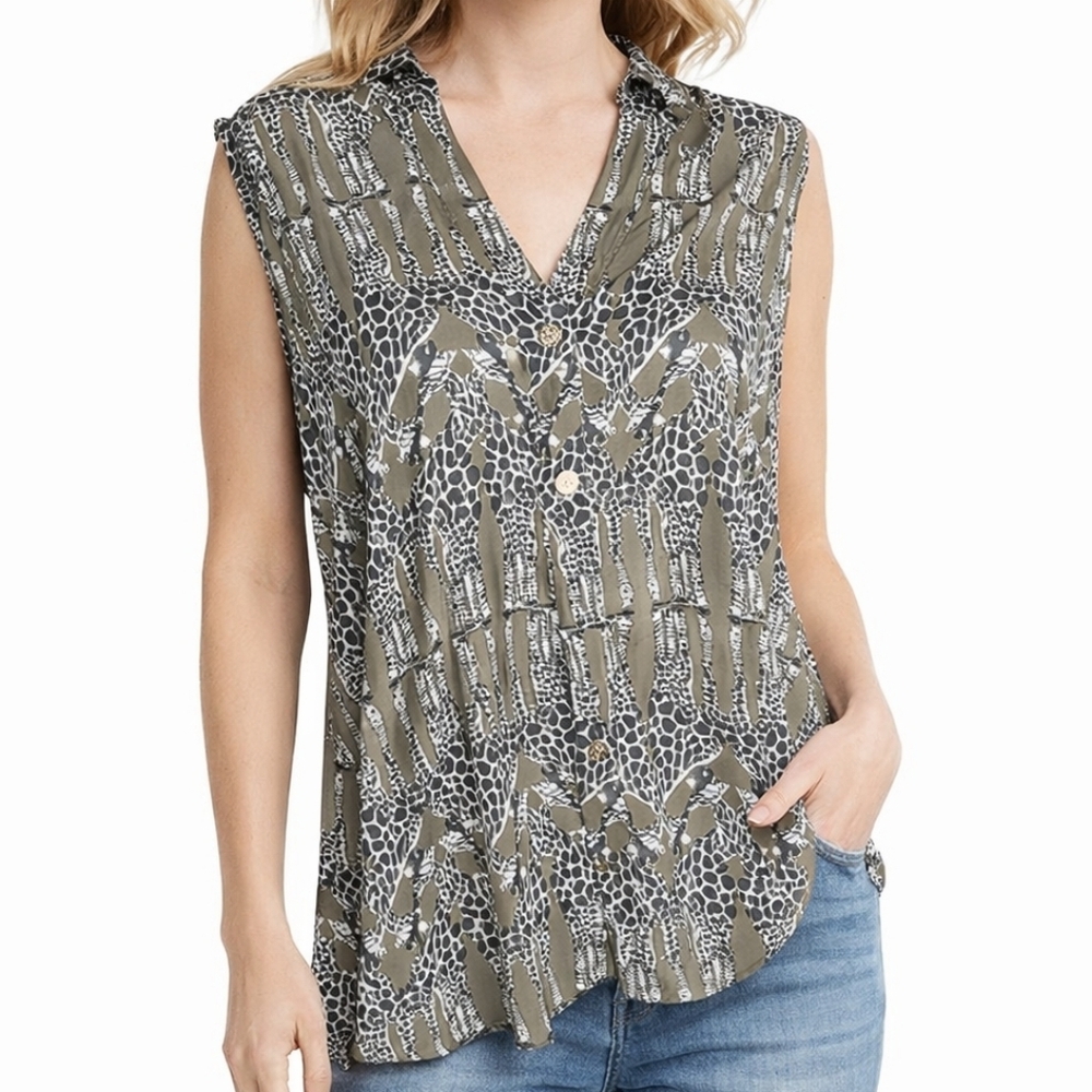 Alfani Giraffe Patterned Sleeveless Blouse Size 8